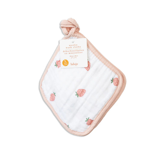 Lulujo Muslin Wash Cloths 3pk - White/Strawberry
