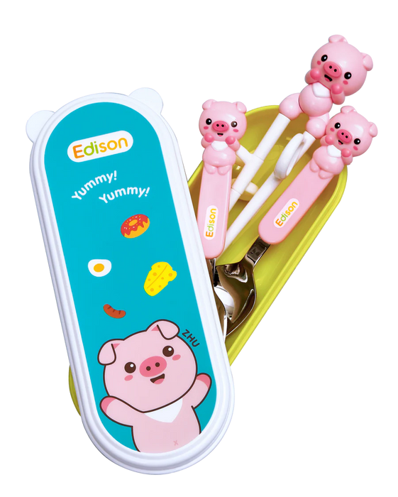 Edison Friends Chopstick Set w/ Fork - Piggy