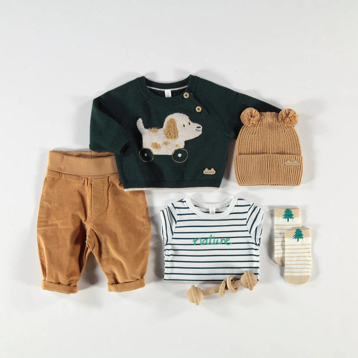 Souris Mini Knit Sweater w/ Jacquard Pattern - Green