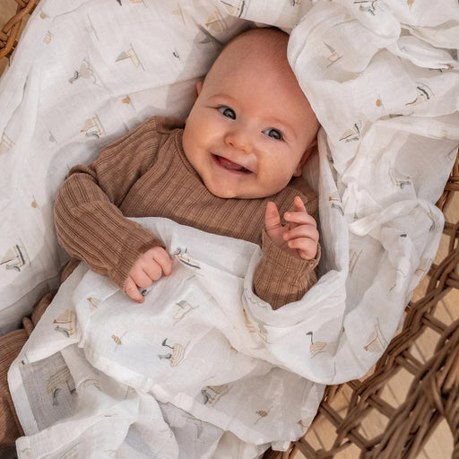 Perlim Pinpin Cotton Muslin Blanket - Boats