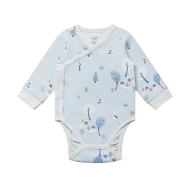 Nest Designs Long Sleeve Kimono Onesie - Snowy Snuggles