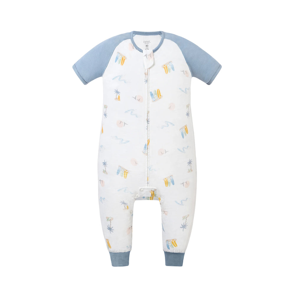 Nest Designs Raglan Short Sleeve Footed Sleep Bag 0.6Tog - Pastel Waves