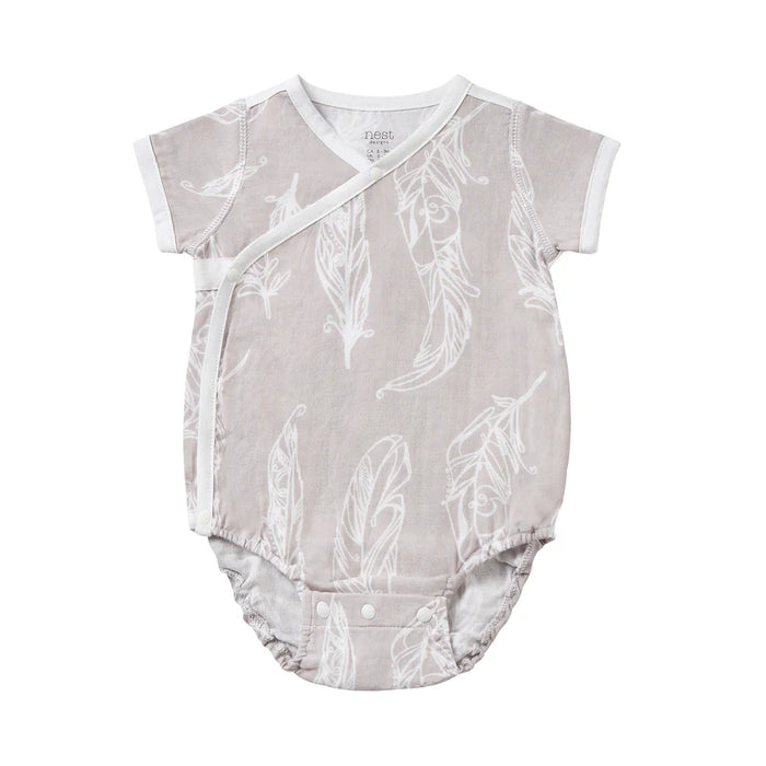 Nest Designs Short Sleeve Kimono Onesie - Feather Grey