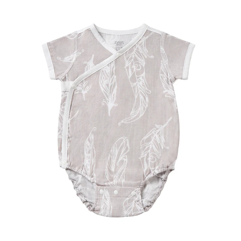 Nest Designs Short Sleeve Kimono Onesie - Feather Grey