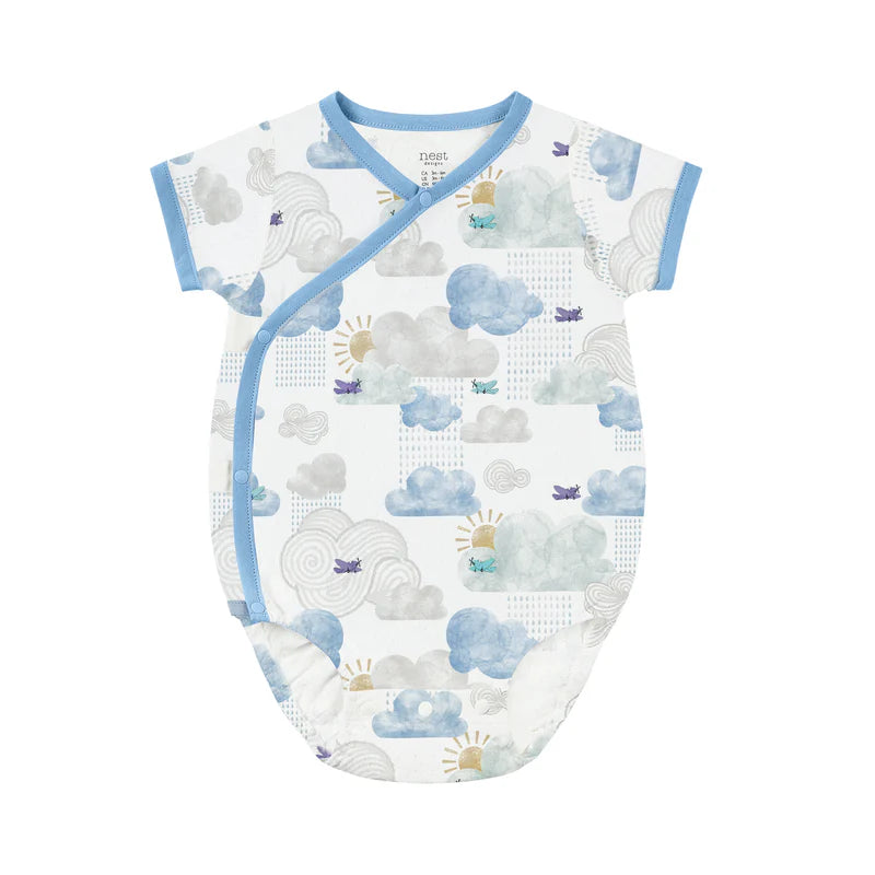 Nest Designs Short Sleeve Kimono Onesie - Fluffy Puffs
