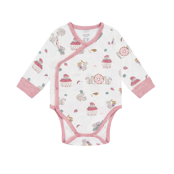 Nest Designs Long Sleeve Kimono Onesie - Very Squirrelly