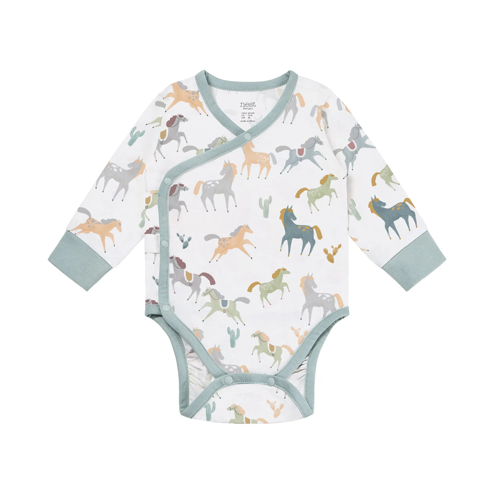 Nest Designs Long Sleeve Kimono Onesie - Pony Express