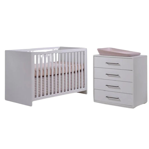 Natart Tulip Contempo Island Crib + 4 Drawer Dresser - All White