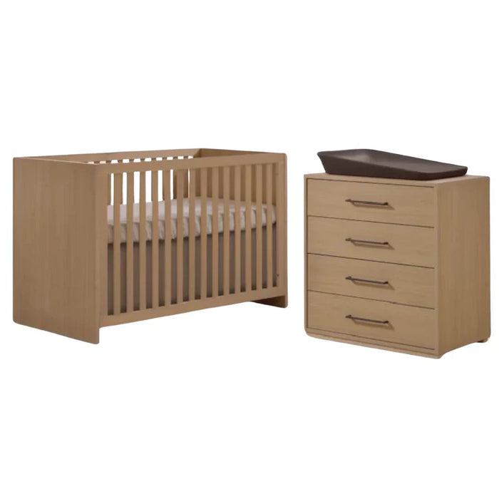 Natart Tulip Contempo Island Crib + 4 Drawer Dresser + Cocoon Mattress Bundle - Scandinavian Oak