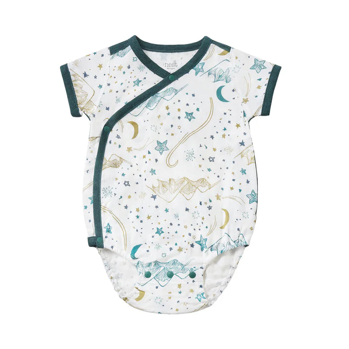 Nest Designs Short Sleeve Kimono Onesie - Stars White