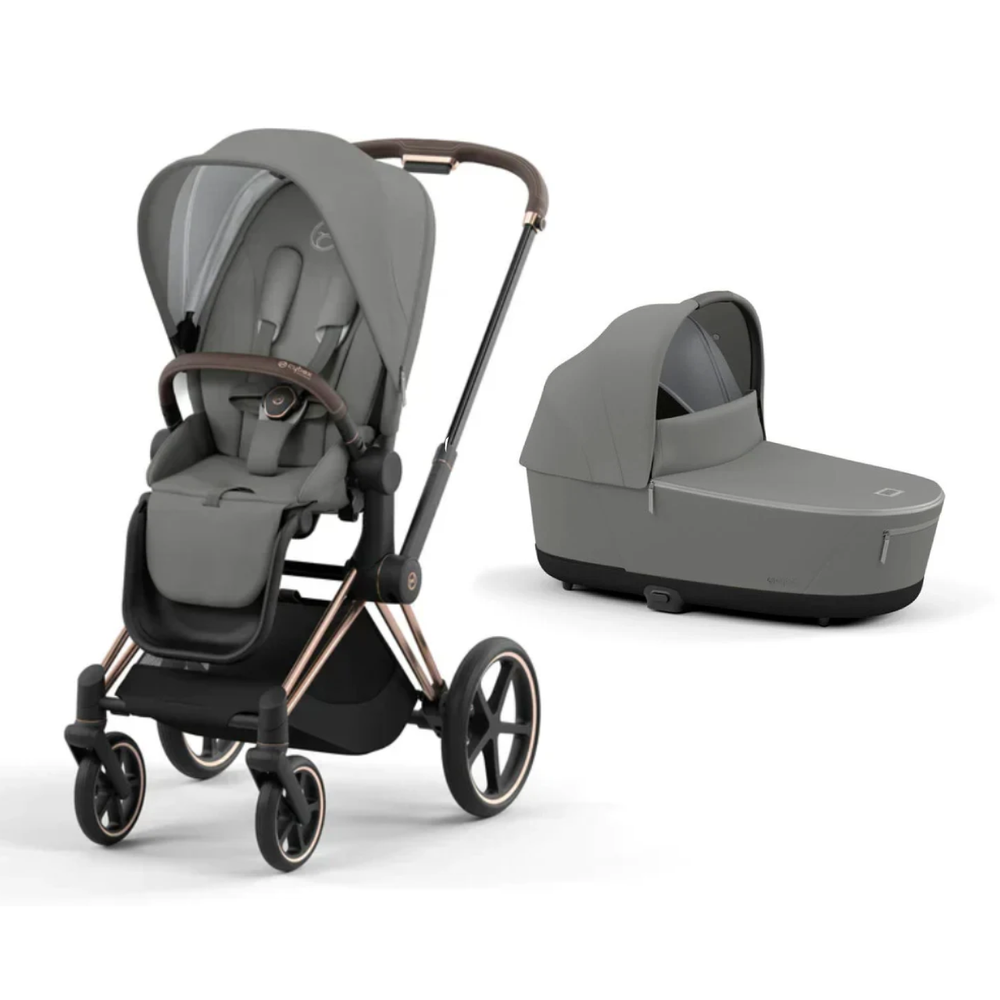 Cybex Priam- Rose Gold with Mirage Grey Seat + Priam4/eP4 Cot Mirage Grey Bundle