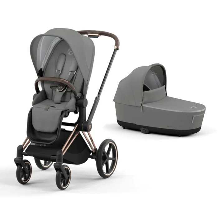 Cybex Priam- Rose Gold with Mirage Grey Seat + Priam4/eP4 Cot Mirage Grey Bundle