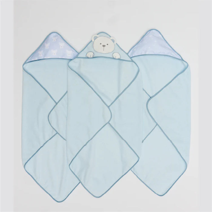 Piccolo Bambino Hooded Towels 28''x28'' 3pk - Blue