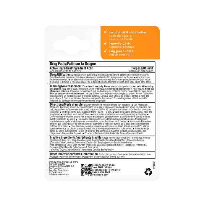 Thinkbaby Zinc Oxide Sunscreen Stick SPF30