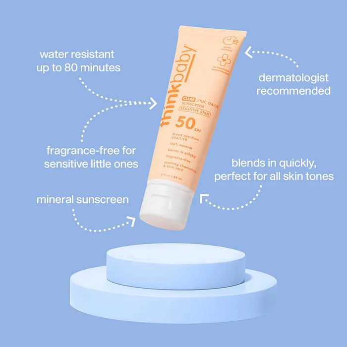 Thinkbaby Clear Zinc Oxide Sunscreen Sensitive Skin Location SPF50 89ml