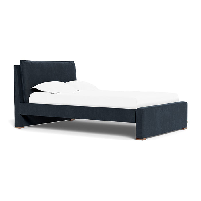 Monte Pillowback Bed Full Bed with Walnut Feet - Deep Navy