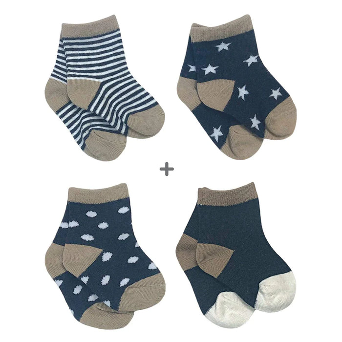 Perlim Pinpin 4 Pairs of Socks - Navy Blue/Taupe
