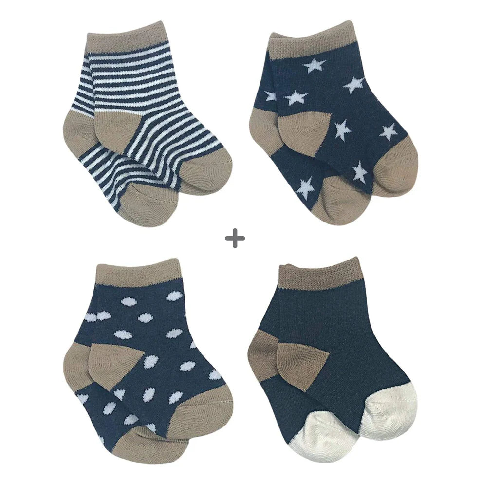 Perlim Pinpin 4 Pairs of Socks - Navy Blue/Taupe