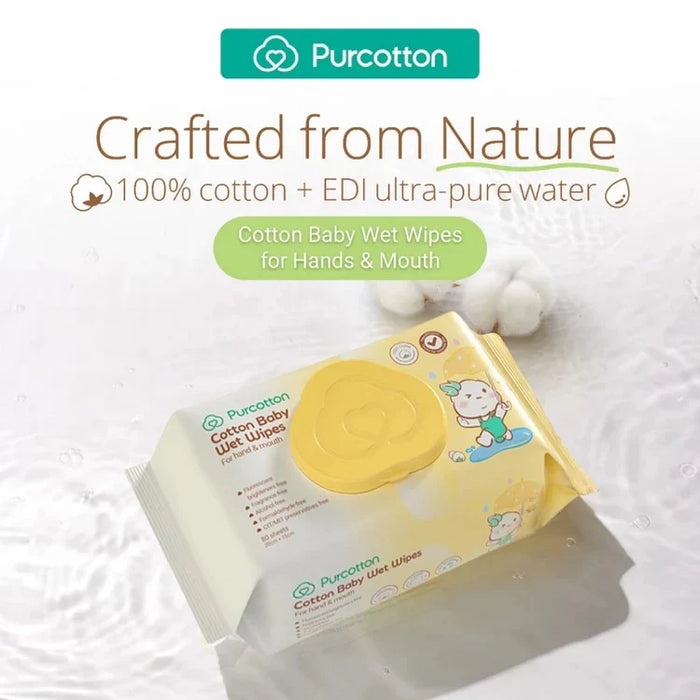 Purcotton Cotton Baby Wet Wipes 80 Sheets (3pk)