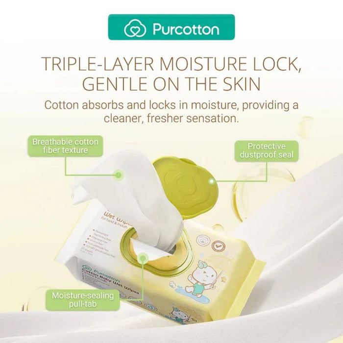 Purcotton Cotton Baby Wet Wipes 80 Sheets (3pk)