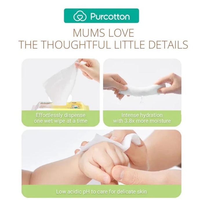 Purcotton Cotton Baby Wet Wipes 80 Sheets (3pk)