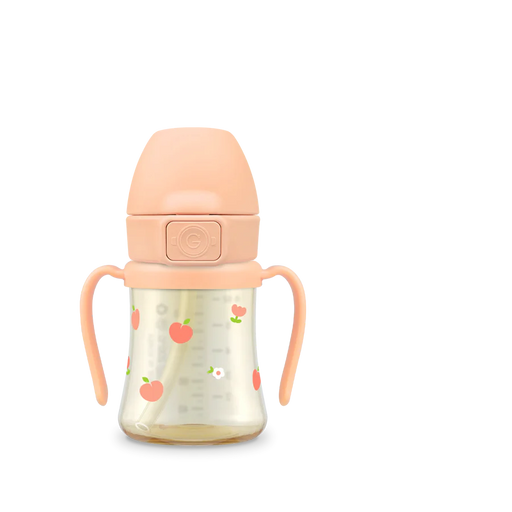 Grosmimi PPSU Straw Cup With Steel Free One Touch Cap - Peach Flower 200ml