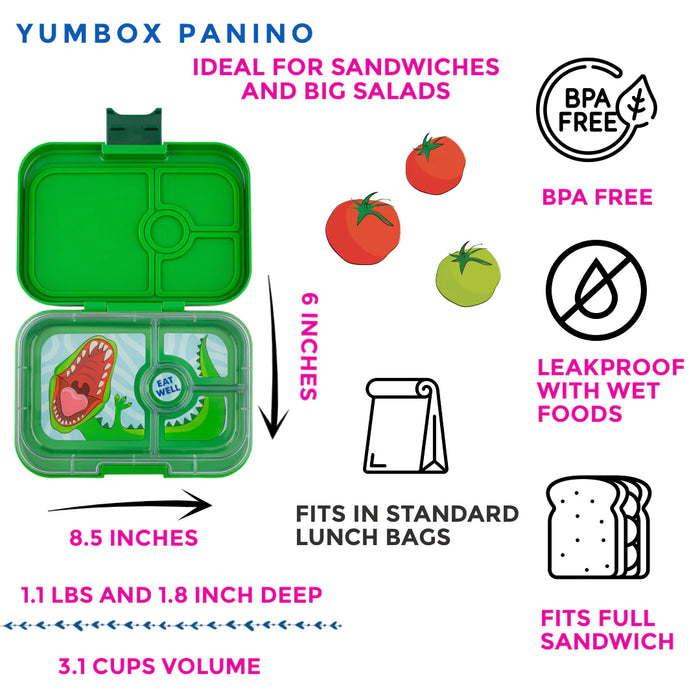 Yumbox Panino4 - Jurassic Green w/ Dinosaur Tray