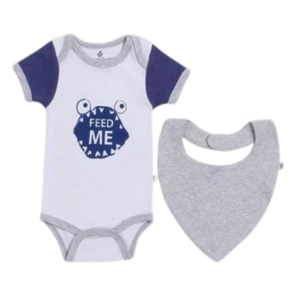 Snugabye Bodysuit with Bib - Blue/White