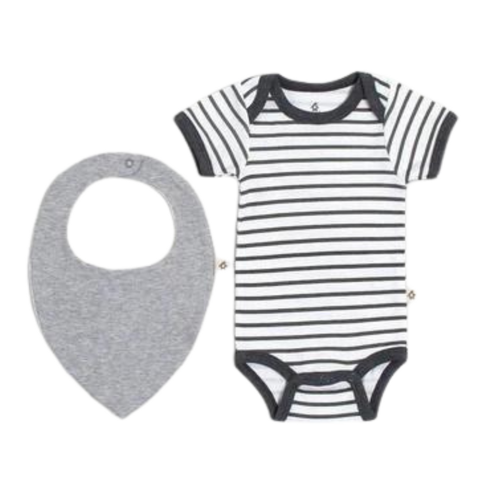 Snugabye Infant Cotton Bodysuit with Bib - Grey