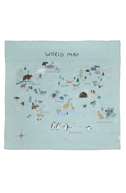 Loulou Lollipop Muslin Swaddle - World Map