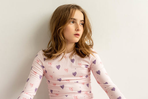 Coccoli Long Sleeve Modal Pyjama - Hearts On Light Pink