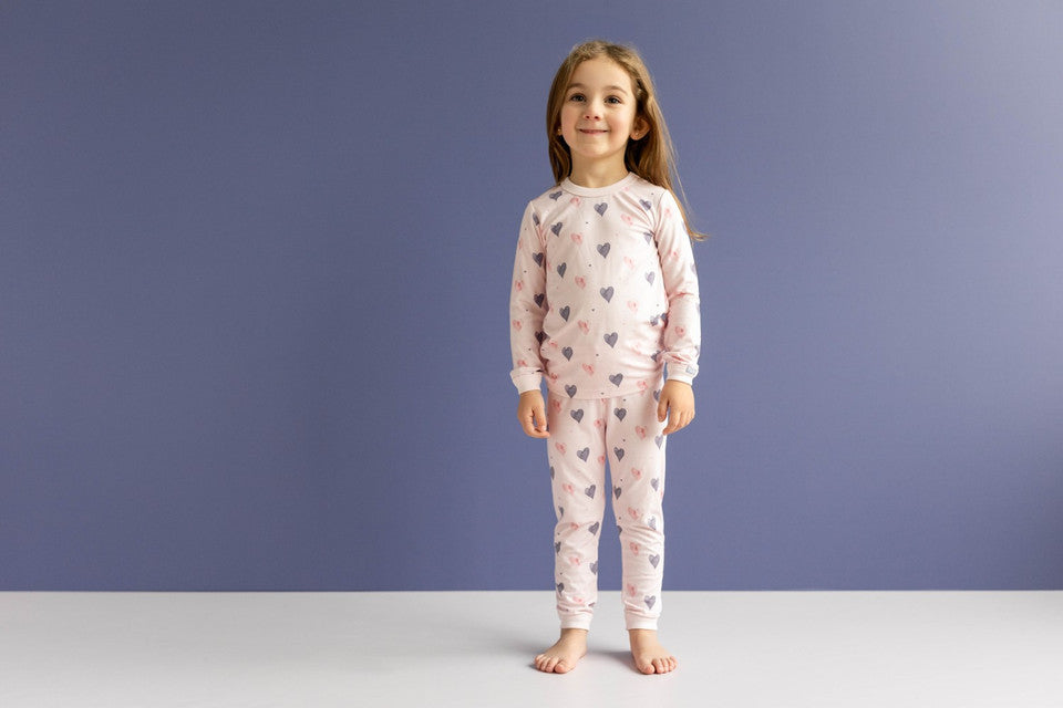 Coccoli Long Sleeve Modal Pyjama - Hearts On Light Pink