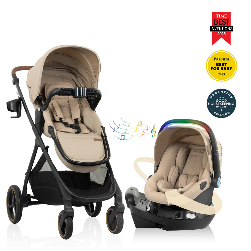 Evenflo Shyft Intuiti Travel System w/ Revolve LiteMax NXT & Sensory Soothe - Travertine (Gold) TS101212547C