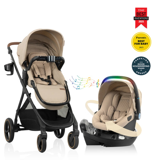 Evenflo Shyft Intuiti Travel System w/ Revolve LiteMax NXT & Sensory Soothe - Travertine (Gold) TS101212547C