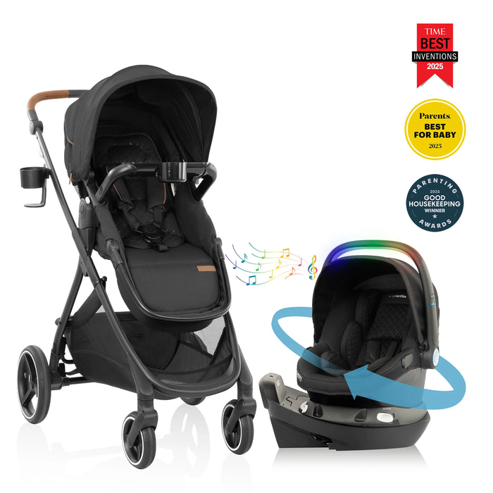 Evenflo Shyft Intuiti Travel System w/ Revolve LiteMax NXT & Sensory Soothe - Jasper Black (Gold) TS101212534C