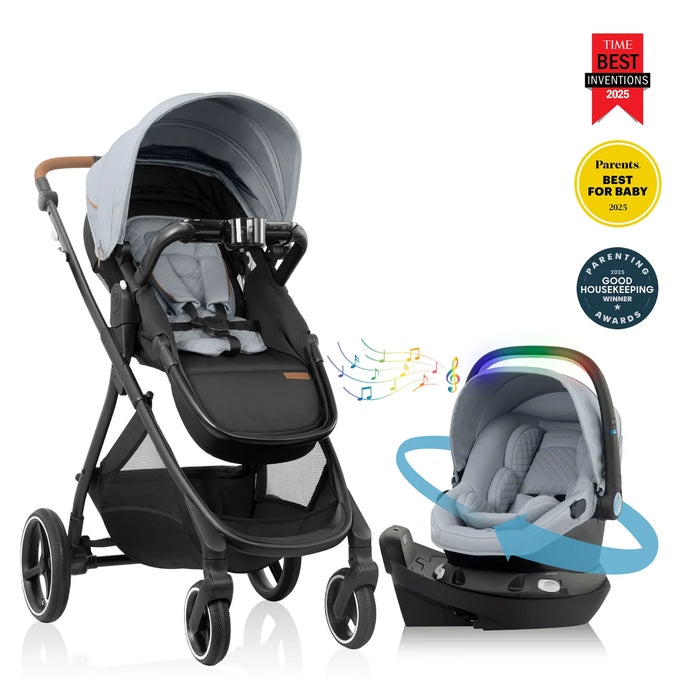 Evenflo Shyft Intuiti Travel System w/ Revolve LiteMax NXT & Sensory Soothe - Quartz (Gold) TS101212545C