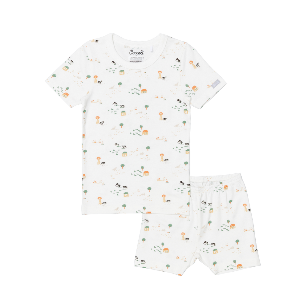 Coccoli Short Sleeve Modal Pyjama - Farm Animals on Cream