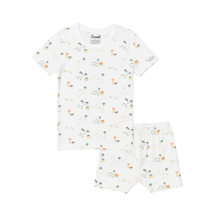 Coccoli Short Sleeve Modal Pyjama - Farm Animals on Cream