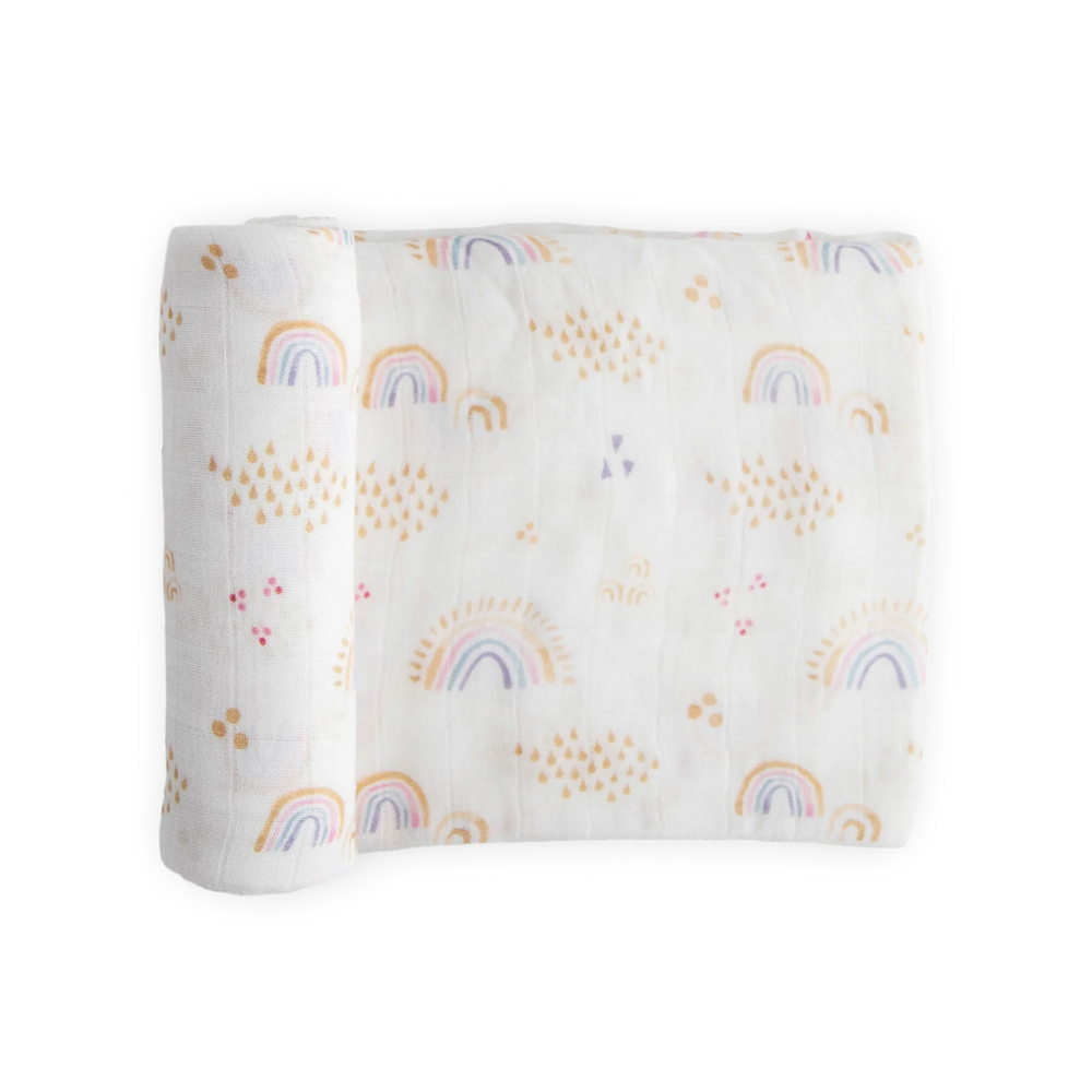 Little Unicorn Deluxe Muslin Swaddle - Rainbows & Raindrops