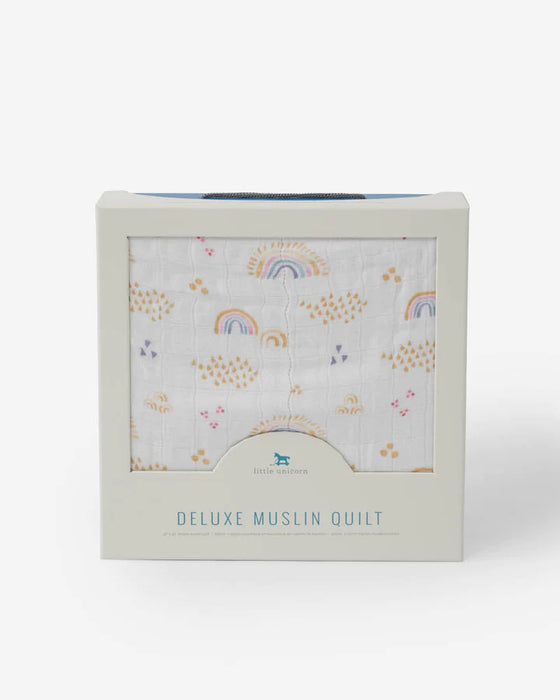 Little Unicorn Deluxe Muslin Quilt - Rainbows&Raindrops