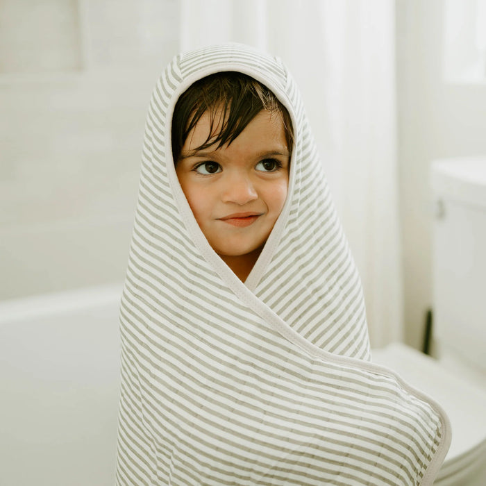 Little Unicorn Hooded Toddles Towel - Grey Stripe