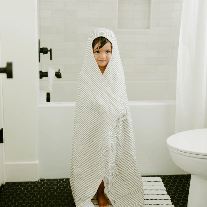 Little Unicorn Hooded Toddles Towel - Grey Stripe