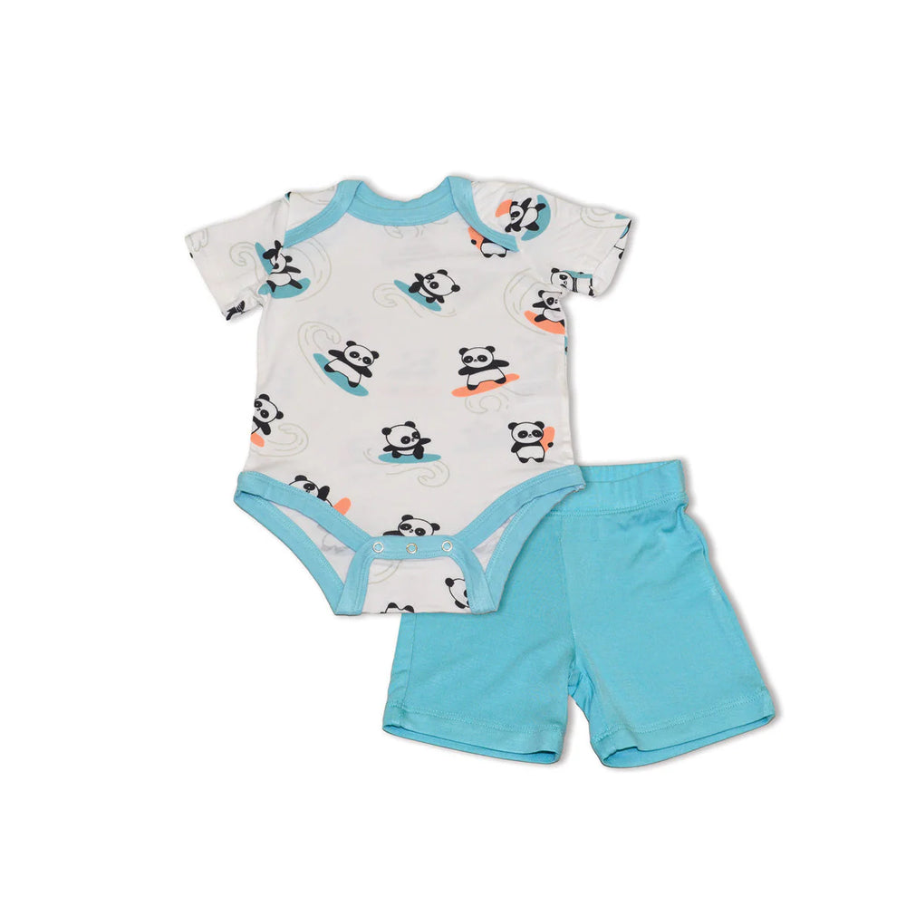 Silkberry Baby Short Sleeve Onesie&Shorts Set - Surf Up Panda/Aqua