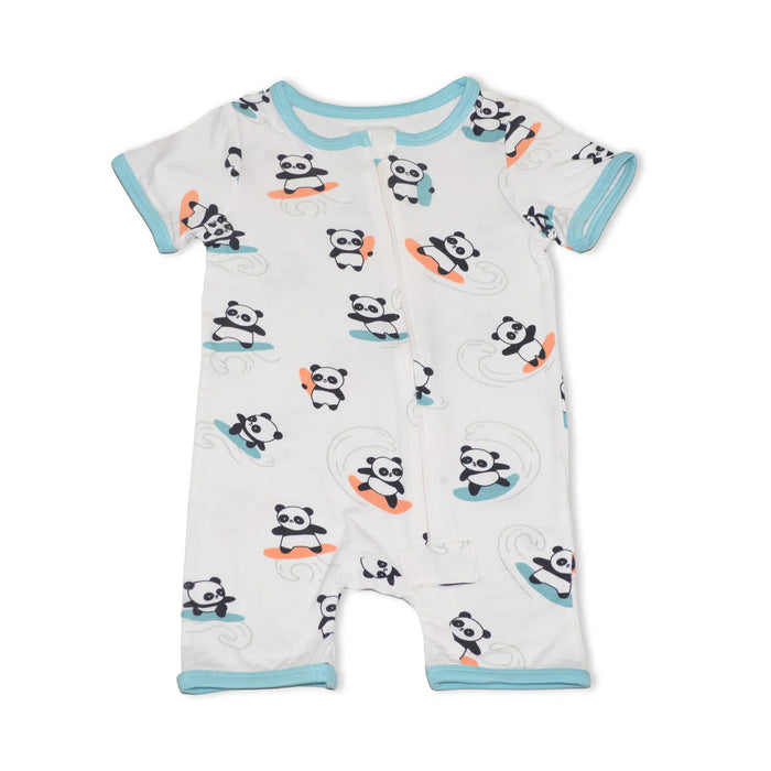 Silkberry Baby Bamboo Short Sleeve Zippy Romper - Surf Up Panda