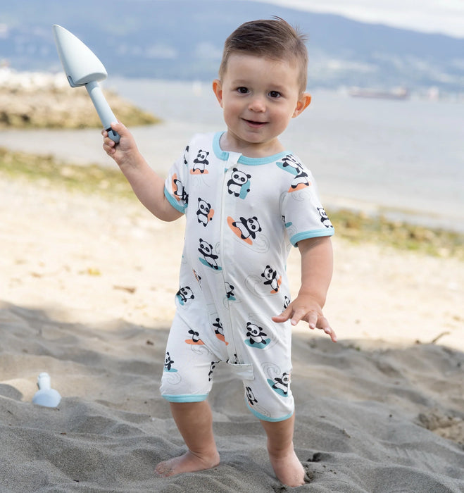 Silkberry Baby Bamboo Short Sleeve Zippy Romper - Surf Up Panda