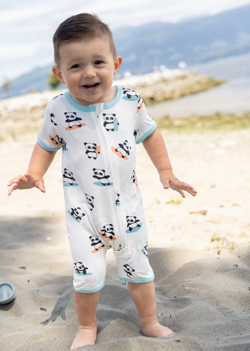Silkberry Baby Bamboo Short Sleeve Zippy Romper - Surf Up Panda