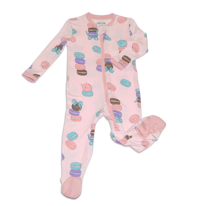 Silkberry Baby Bamboo Footed Sleeper w/ 2 Way Zipper - Macaron Party Print