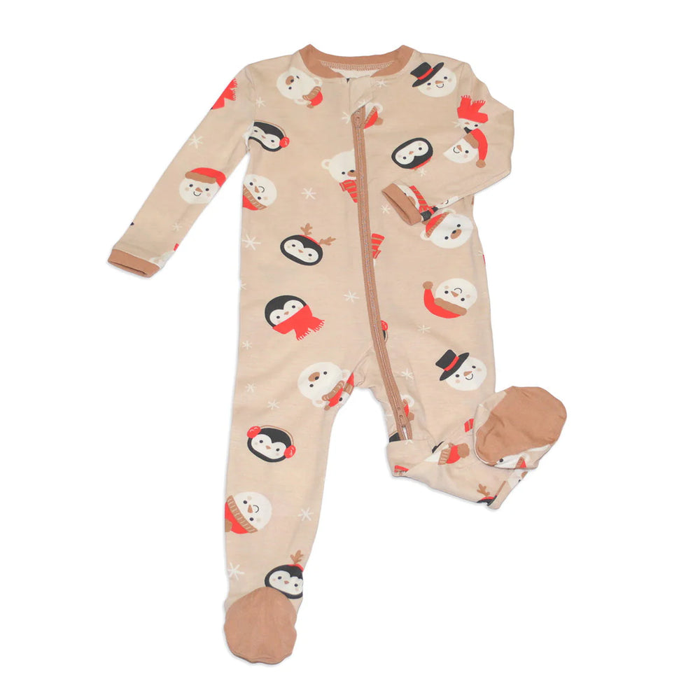 Silkberry Baby Footed Sleeper - Snowy Faces Print