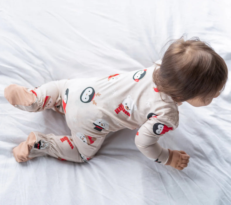 Silkberry Baby Footed Sleeper - Snowy Faces Print