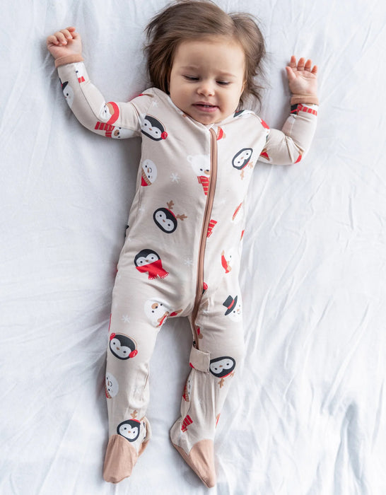 Silkberry Baby Footed Sleeper - Snowy Faces Print